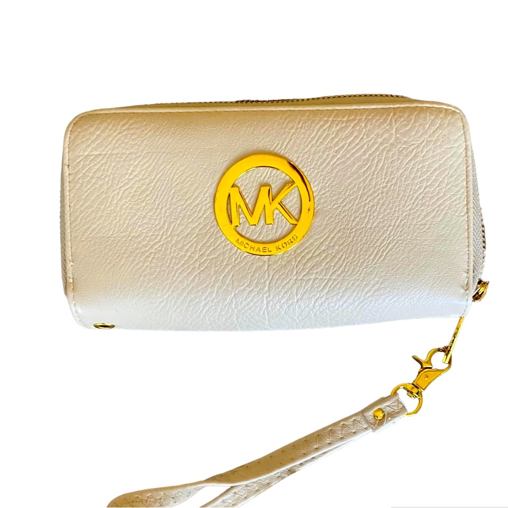 MK wallet wristlet cream colored